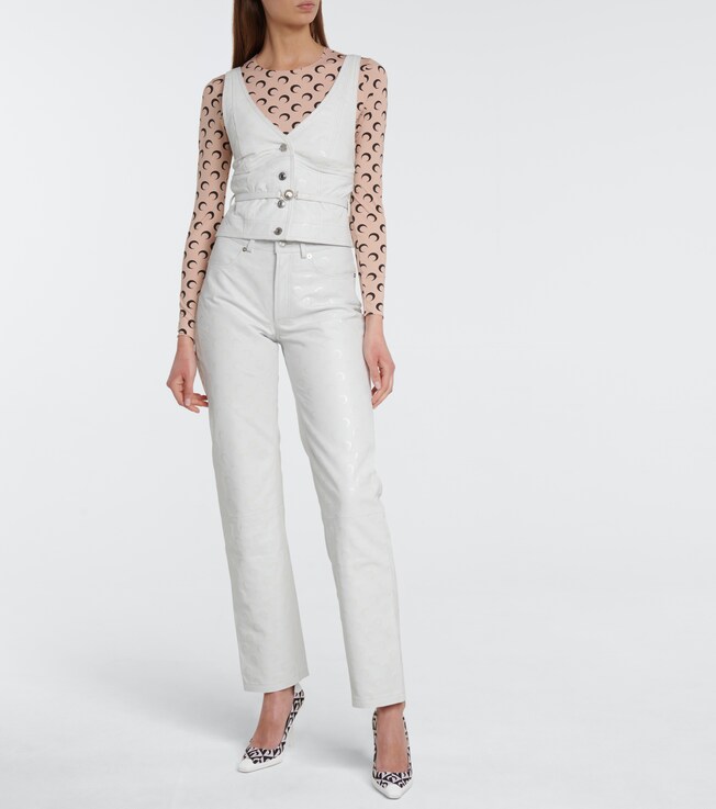 Marine Serre Embossed leather straight pants