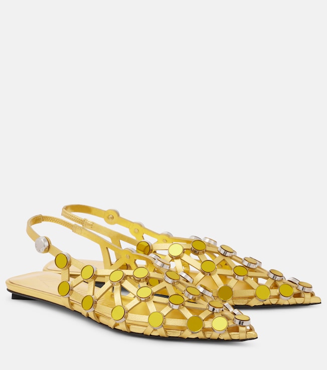 THE ATTICO Grid metallic leather slingback flats