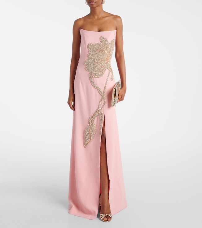 Costarellos Fara floral-appliqué crêpe gown