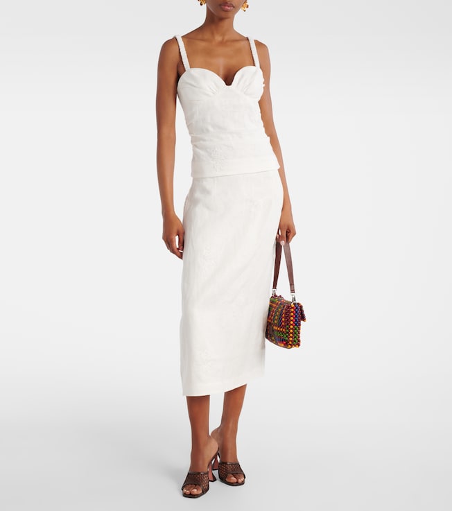 SIR. Alessandra embroidered linen midi skirt