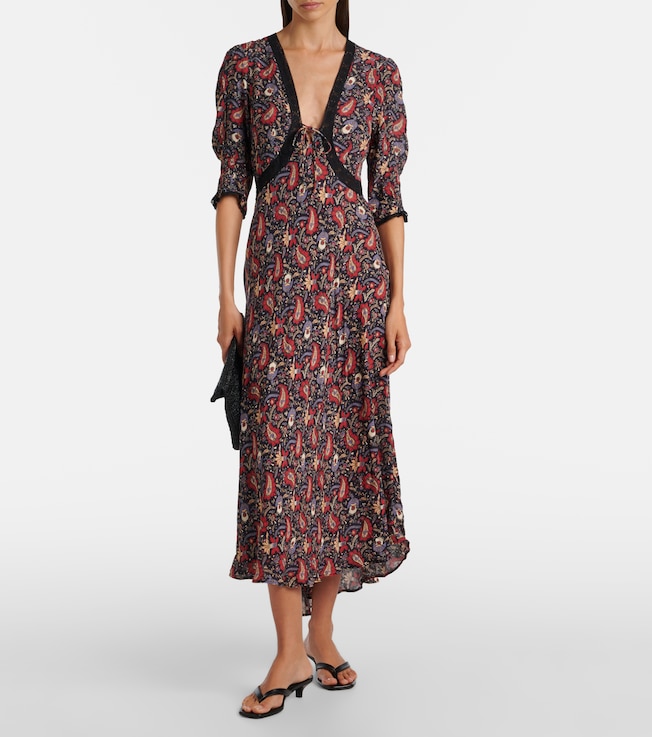 RIXO Amina floral crêpe de chine midi dress