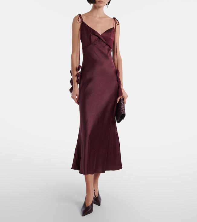 self-portrait Floral-appliqué satin slip dress