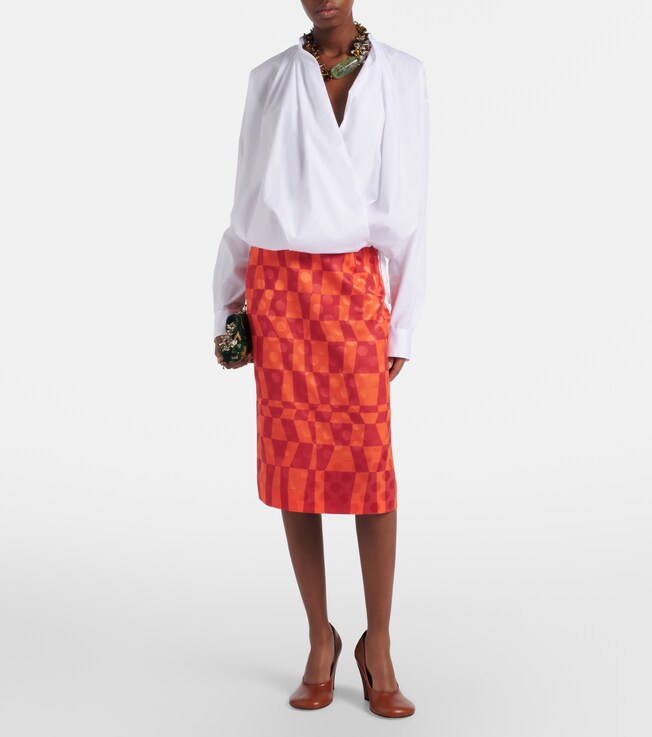Dries Van Noten Satin jacquard midi skirt