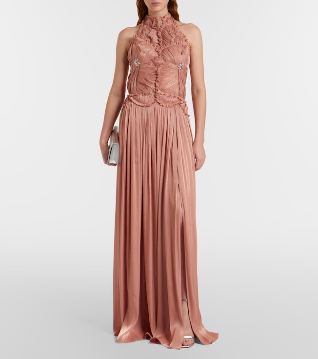 Costarellos Embellished ruched georgette gown