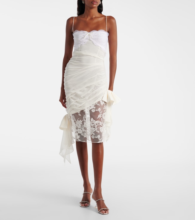 Alessandra Rich Lace-trimmed silk georgette midi dress