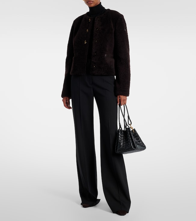 Moncler Cropped leather-trimmed down jacket