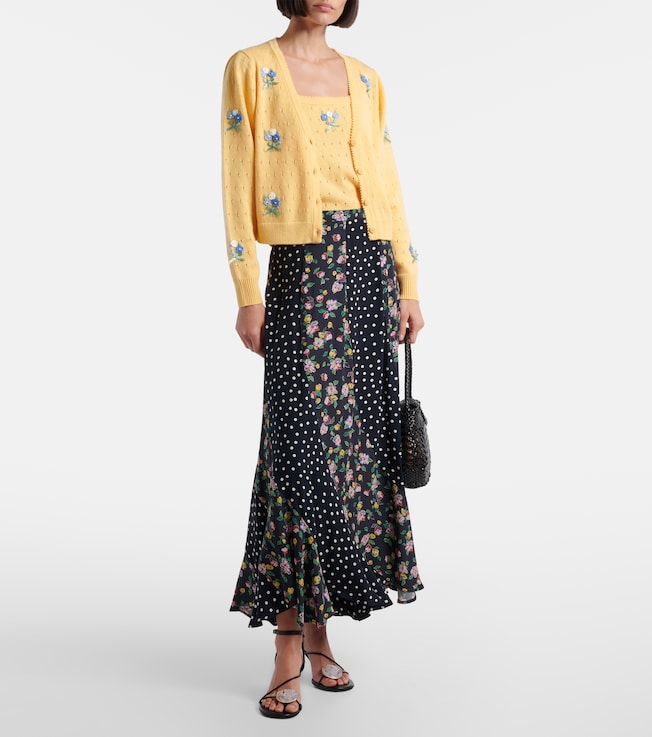 RIXO Gracella paneled midi skirt