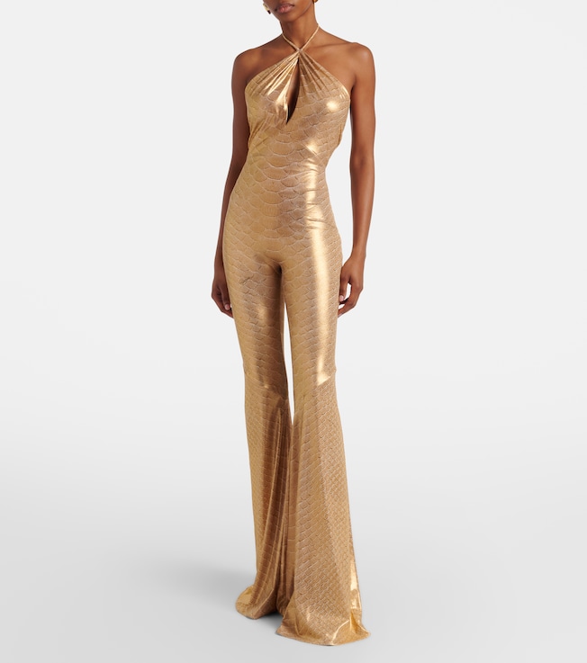 ROBERTO CAVALLI Snake-print halterneck jumpsuit