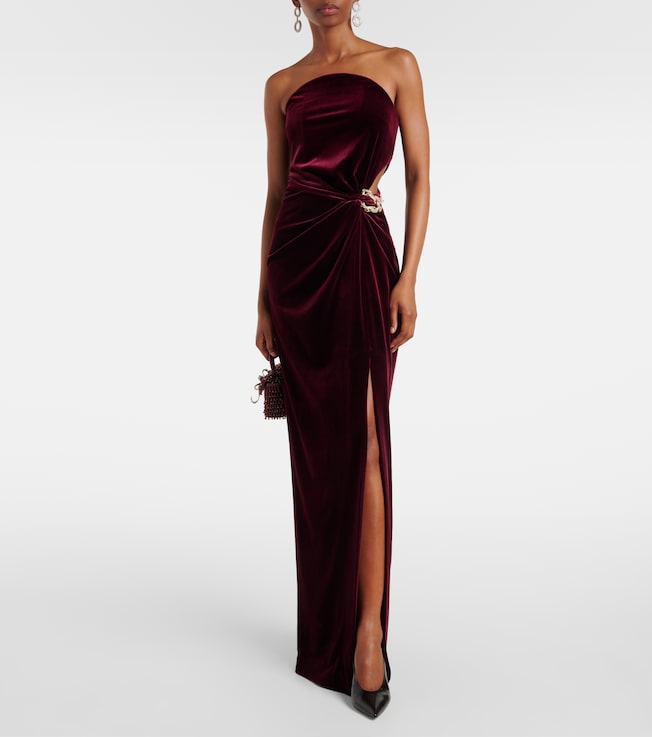 self-portrait Cutout embellished strapless velvet gown