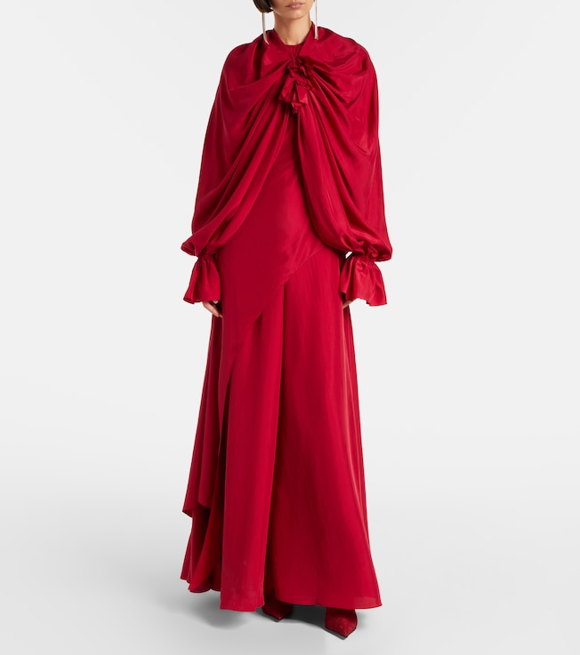 McQueen Draped floral-appliqué silk gown