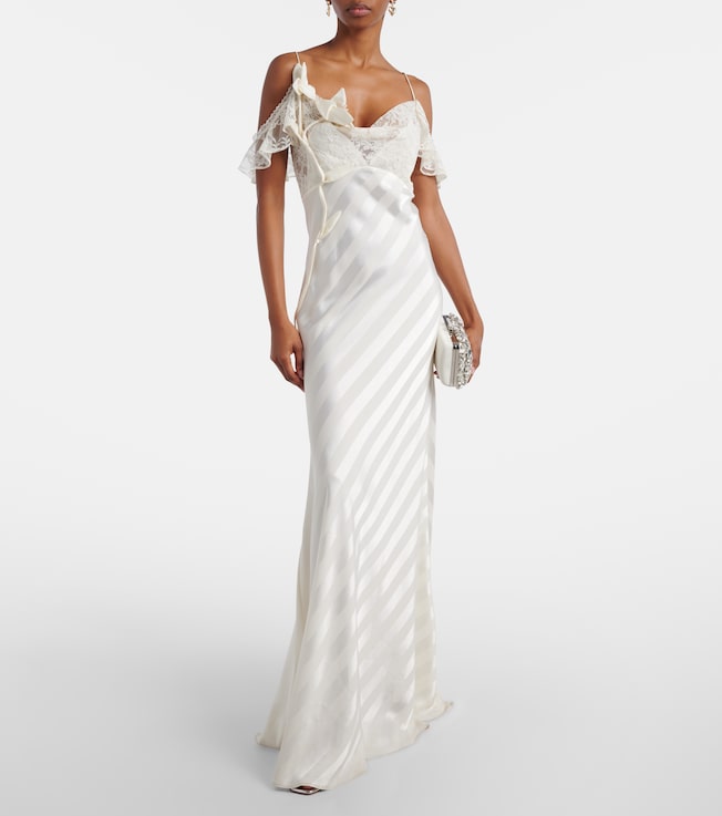 self-portrait Lace-trimmed satin gown