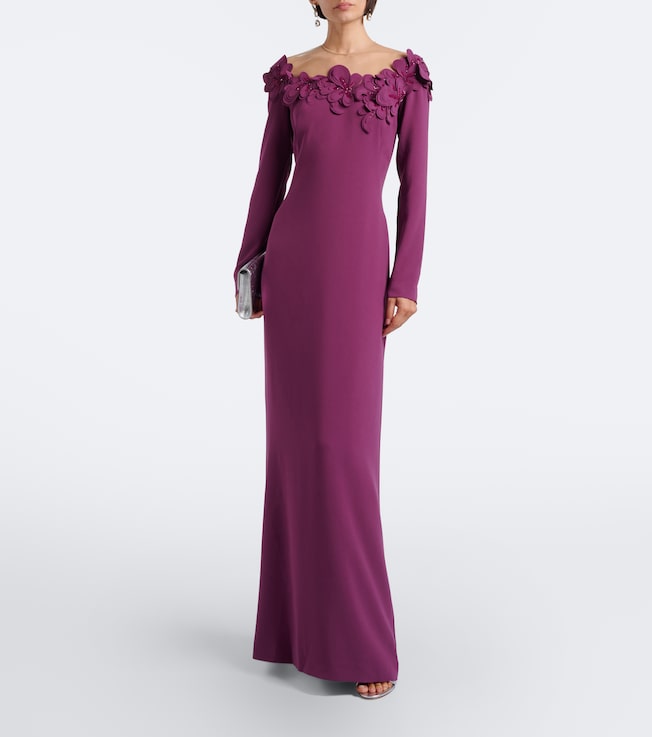 Costarellos Embellished floral-appliqué gown