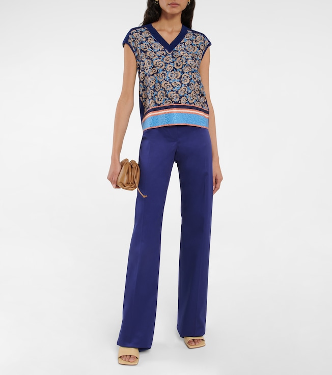Ferragamo Silk-paneled cotton knit top