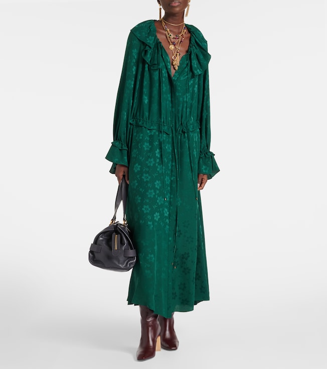 Chloé Ruffled floral silk jacquard midi dress
