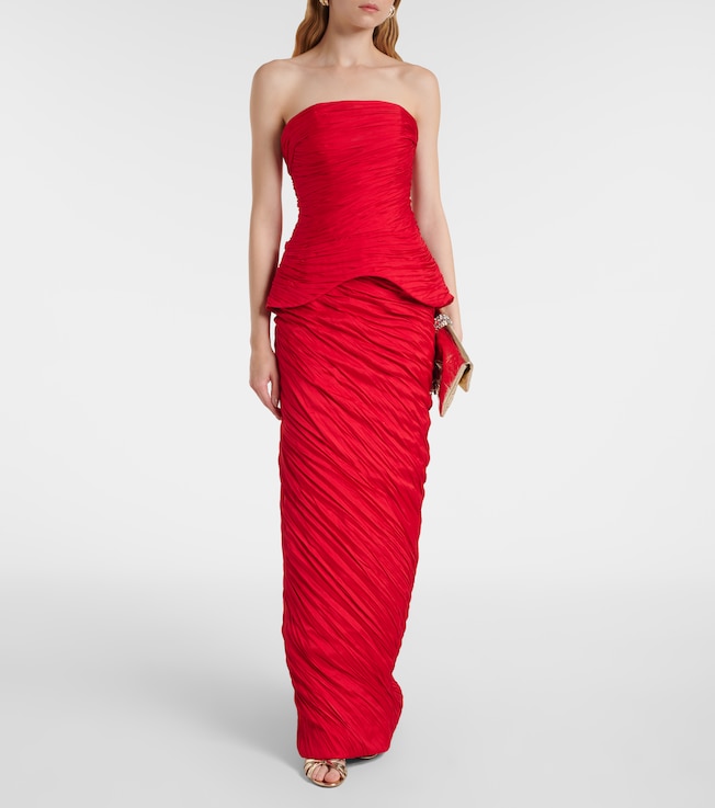 MARMAR HALIM Peplum pleated taffeta gown