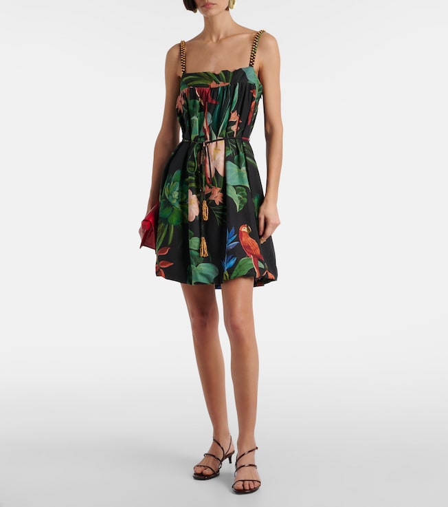 FARM Rio Printed linen-blend minidress