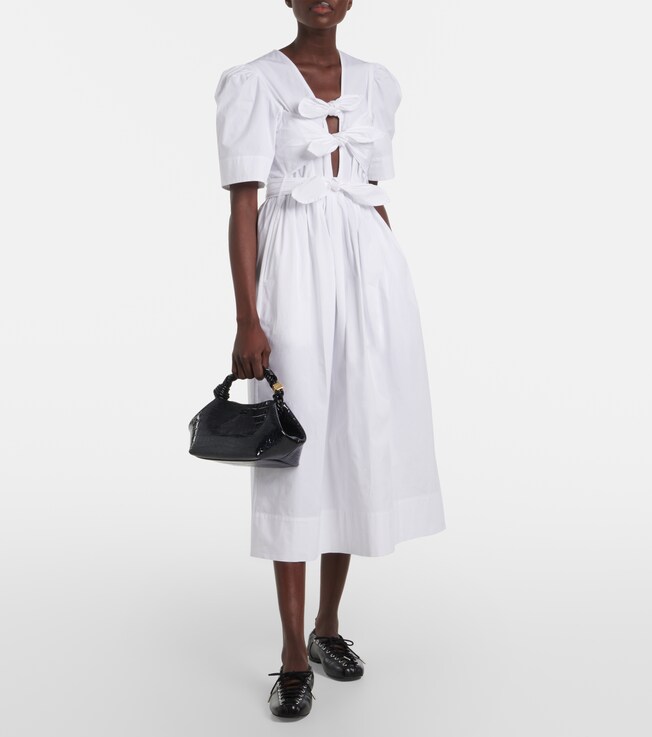 GANNI Puff-sleeve cotton-blend midi dress