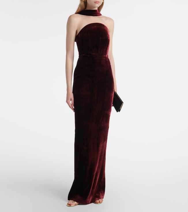 Roland Mouret Scarf-detail velvet corset gown