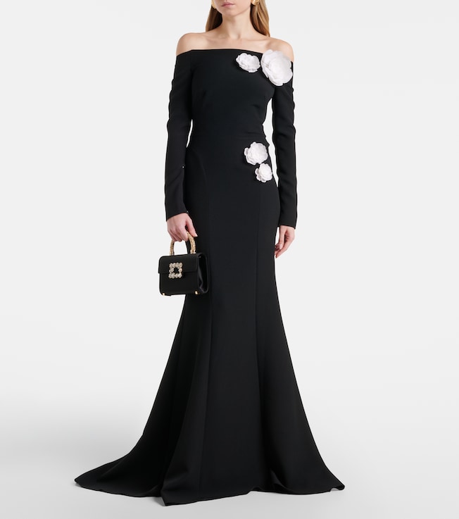 Safiyaa Rory floral-appliqué crêpe gown