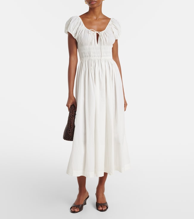Dôen Quinn smocked cotton poplin midi dress