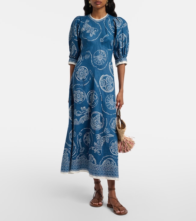 Alémais Lucky printed linen midi dress