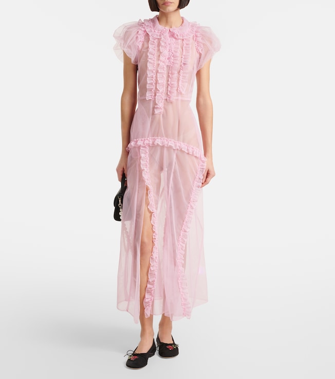 Simone Rocha Ruffled sheer tulle midi dress