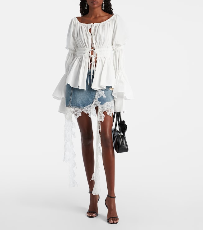 Blumarine Lace-trimmed denim miniskirt