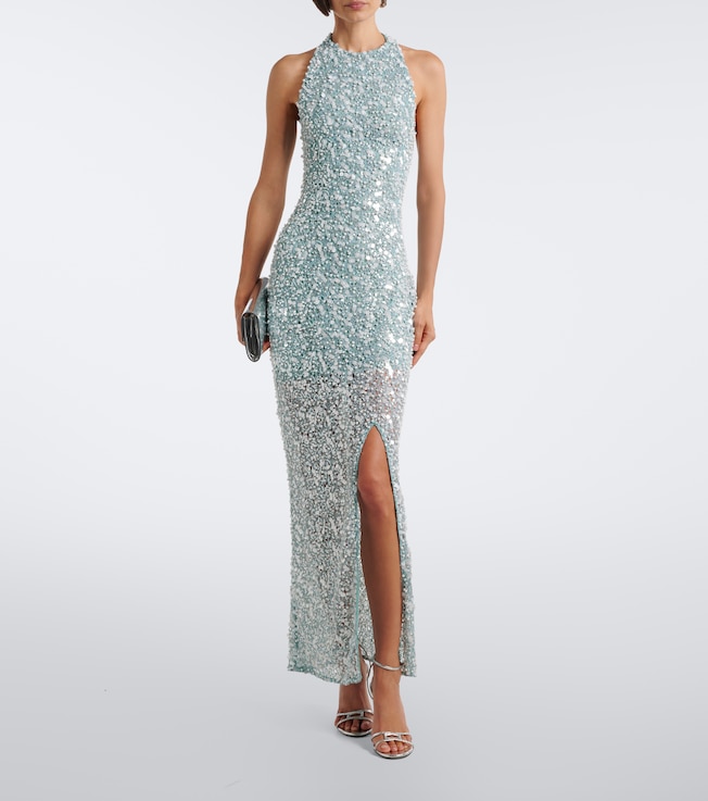 LA FUORI Halterneck sequined gown