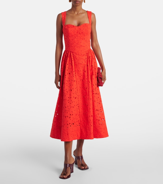 Rebecca Vallance Blaire cotton guipure lace midi dress