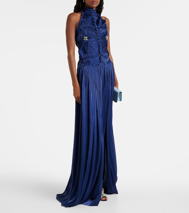 Costarellos Ruched halterneck georgette gown