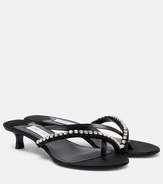 JIMMY CHOO Dila 35 leather and satin thong sandals