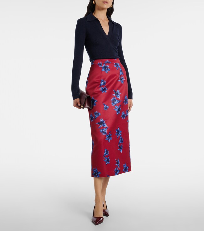 Emilia Wickstead Lorelei floral duchess satin pencil skirt