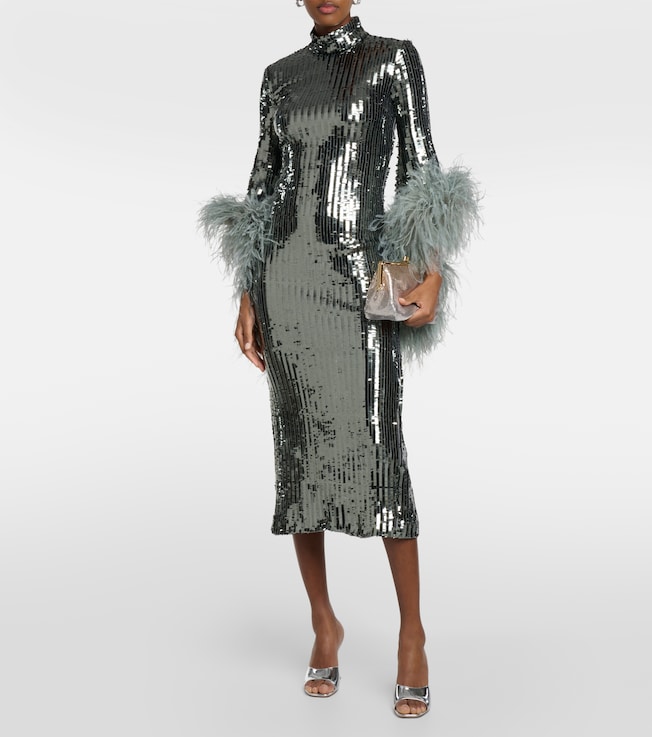 Taller Marmo Del Rio feather-trimmed sequined midi dress
