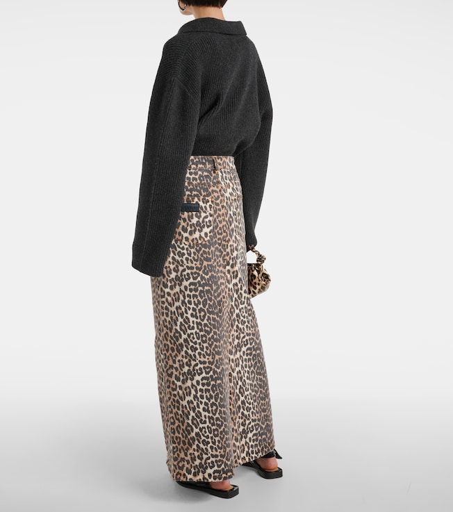 GANNI Ganni Leopard-print denim maxi skirt