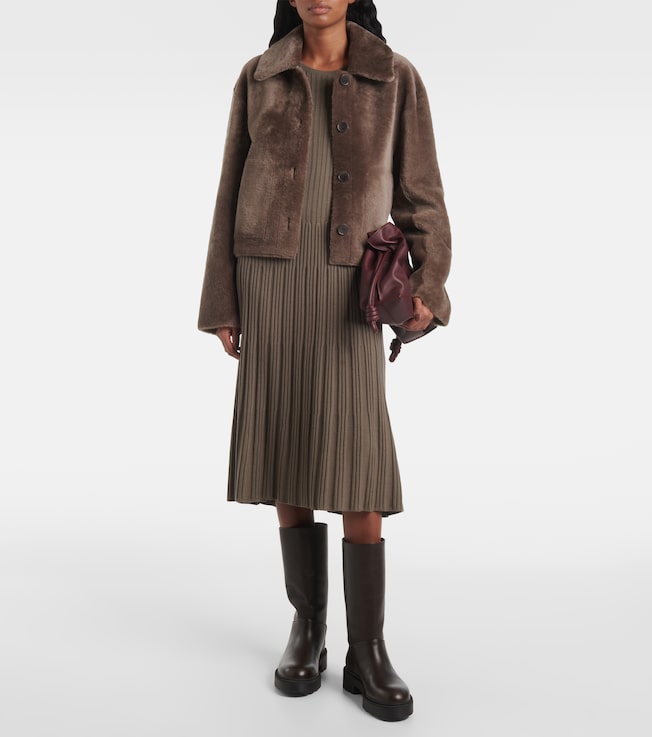 JOSEPH Ribbed-knit pleated wool midi dress