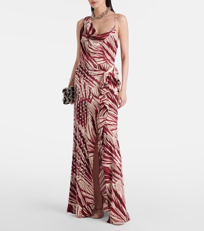 Dries Van Noten Printed draped crêpe gown
