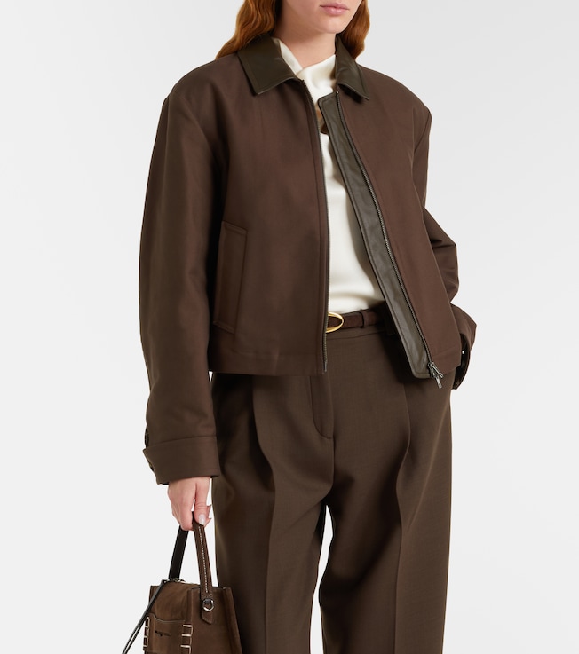 Vince Cropped leather-trimmed cotton twill jacket