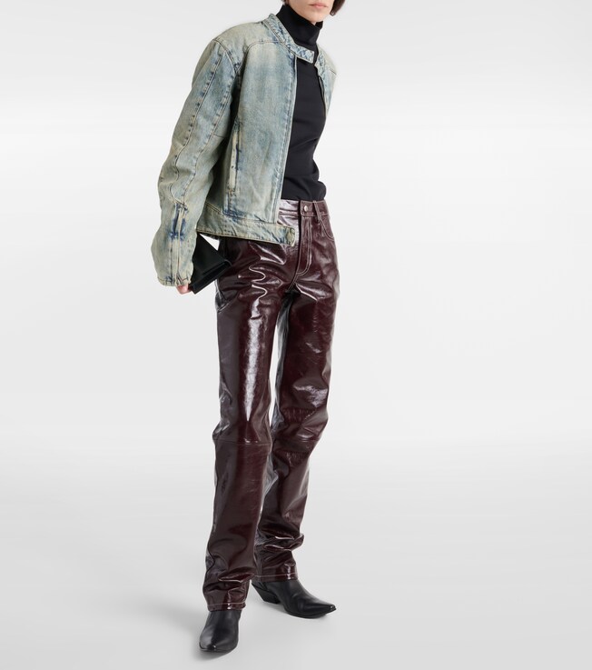 Marine Serre Ombré high-rise leather straight pants