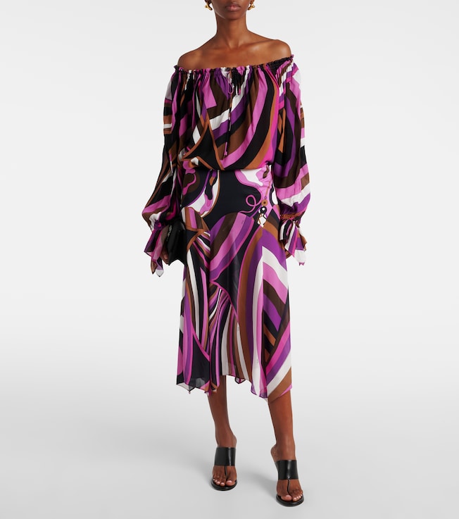 PUCCI Marmo ミニドレス 幾何学模様 ワンピース ブラックマルチカラー Pucci - Marmo asymmetric satin jersey miniskirt | Plush