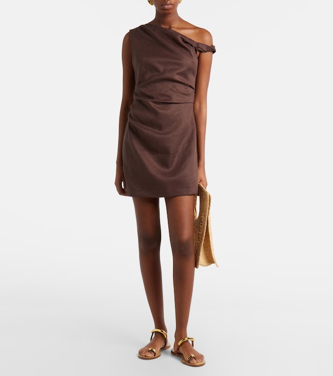 SIR. One-shoulder linen minidress