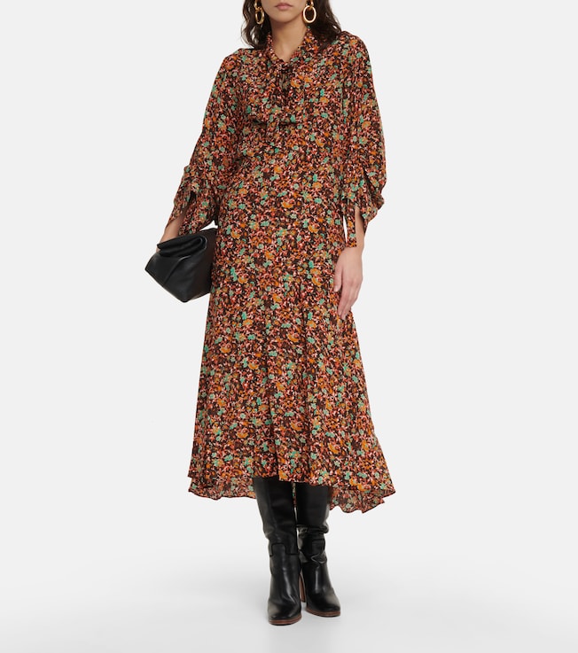 Victoria Beckham Floral silk tie-neck midi dress