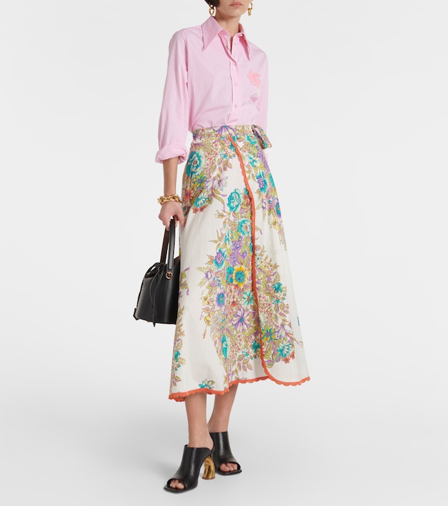 Etro Floral cotton and silk midi skirt
