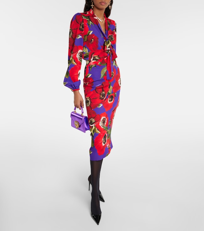 Dolce&Gabbana Tie-neck floral silk-blend blouse