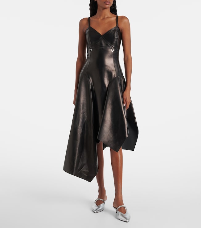 McQueen Asymmetric leather midi dress