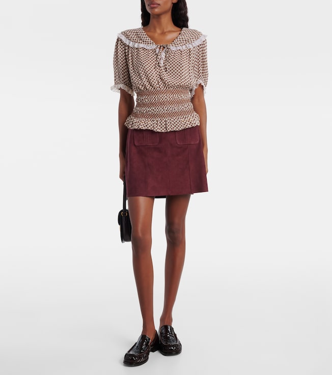 RIXO Britt gingham shirred crêpe top