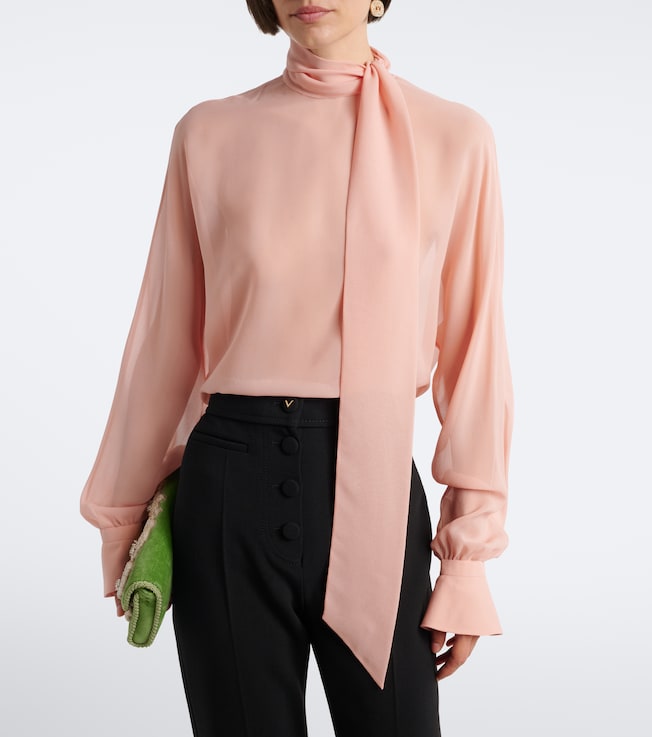 Valentino Tie-neck silk georgette blouse
