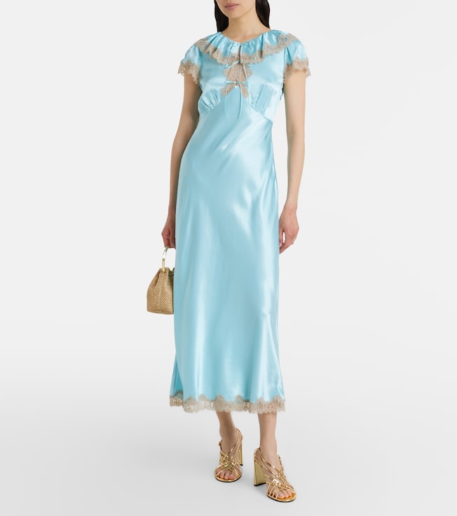 RIXO Viviene lace-trimmed satin midi dress