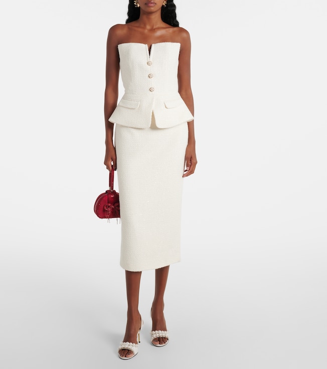 self-portrait Bridal sequinned bouclé midi dress