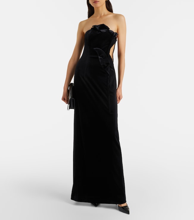 LEO LIN Marilyn cutout floral-appliqué velvet gown