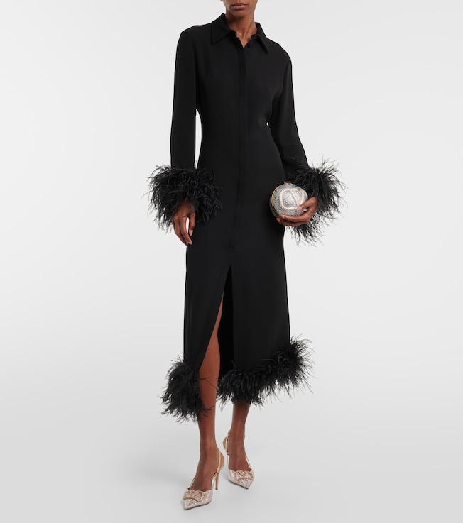 Valentino Feather-trimmed silk midi dress